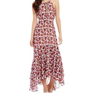 Betsey‎ Johnson Floral Rose Print Lace-Up Maxi Dress Size 4 Halter Burgundy